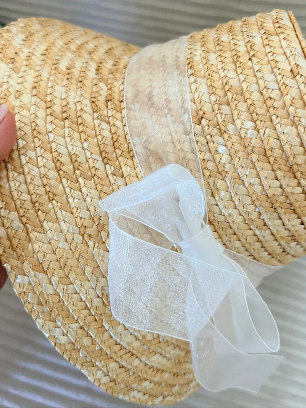 Janie and Jack Natural Straw Sun Hat with Sheer Cream Ribbon